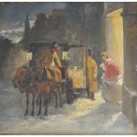 Attributed to John Sargent Noble, 1848 - 1896, England A WINTER MOONLIT SCENE WITH CARRIAGE AND