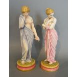 A Pair of Worcester Porcelain Models in the form of Classical Females upon circular bases