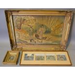 A Regency Silkwork Picture depicting Figures with a Landscape, 32 x 66 cms, together with a portrait