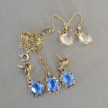 A Pair of 9ct. Yellow Gold Earrings set with Paste Stones together with a suite of jewellery set