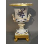 A Portuguese Porcelain Campagna with Pedestal Base upon paw feet, 28 cms tall