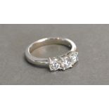 A 14ct. White Gold Three Stone Diamond Ring, approximately 1 ct