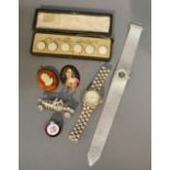 A Cased Set of Mother of Pearl Mounted Dress Studs, together with a Rotary ladies wrist watch and