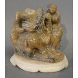 A Late 18th or Early 19th Century Chinese Soapstone Group, 10 cms tall, (a/f)