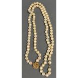 A Pearl Double Row Necklace with 9ct. Gold Clasp