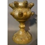 A Large Indian Brass and White Metal Mounted Jardiniere, decorated in relief with carp upon a