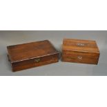 A 19th Century Mahogany Document Box with brass end handles together with a rosewood mother of pearl