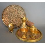 A Japanese Bronze Hand Screen together with a Persian Breakfast Set