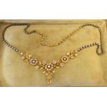 A 15ct. Gold Pearl Set Fringe Necklet within Original Box