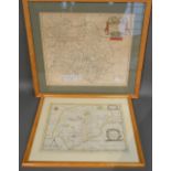 An Early Coloured Map of Herefordshire by Robert Morden, 37 x 42 cms, together with another