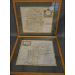 An Early Coloured Map of Shropshire by Robert Morden, 36 x 41 cms, together with another early