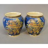 A Pair of Carlton Ware Squat Vases, 11 cms tall