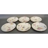 A Set of Six 19th Century Meissen Porcelain Dishes, each hand painted with summer flowers and