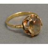 A 9ct. Gold Dress Ring set single Citrine within a pierced setting