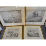 A Group of Four Early Book Plates of Corfe Castle, number 1 to 4, 38 x 50 cms and 26 x 30 cms