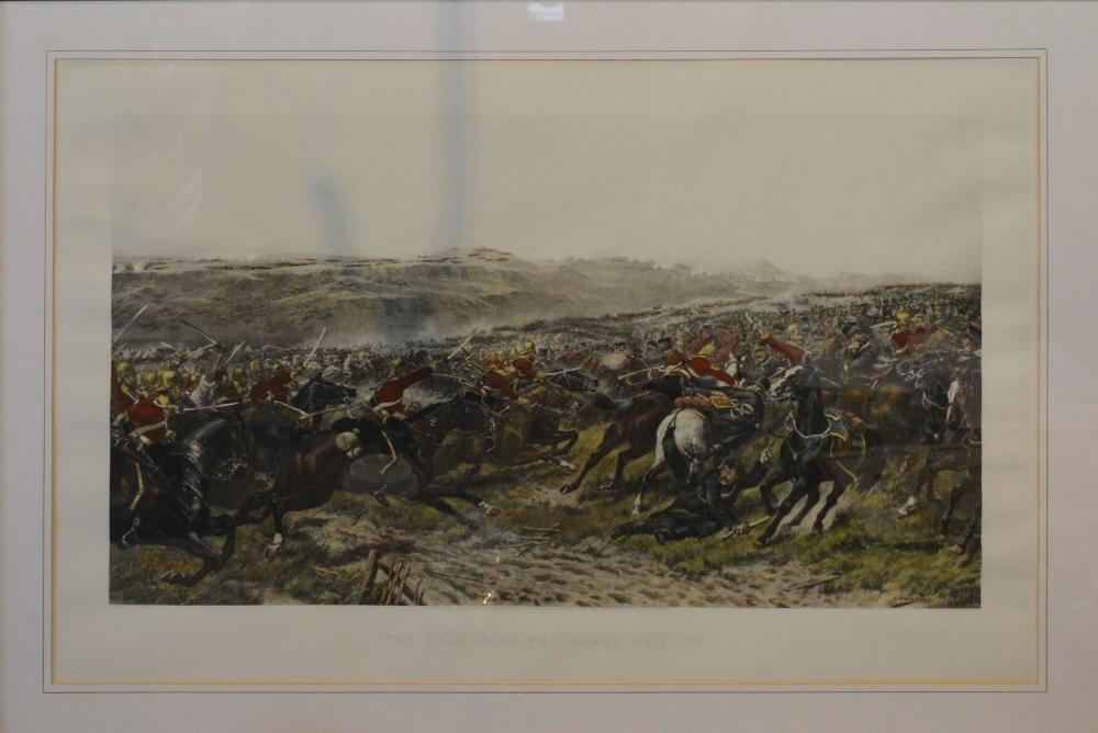After G.D. Giles, The Charge of the Heavy Brigade, a large coloured print, 61 x 95 cms