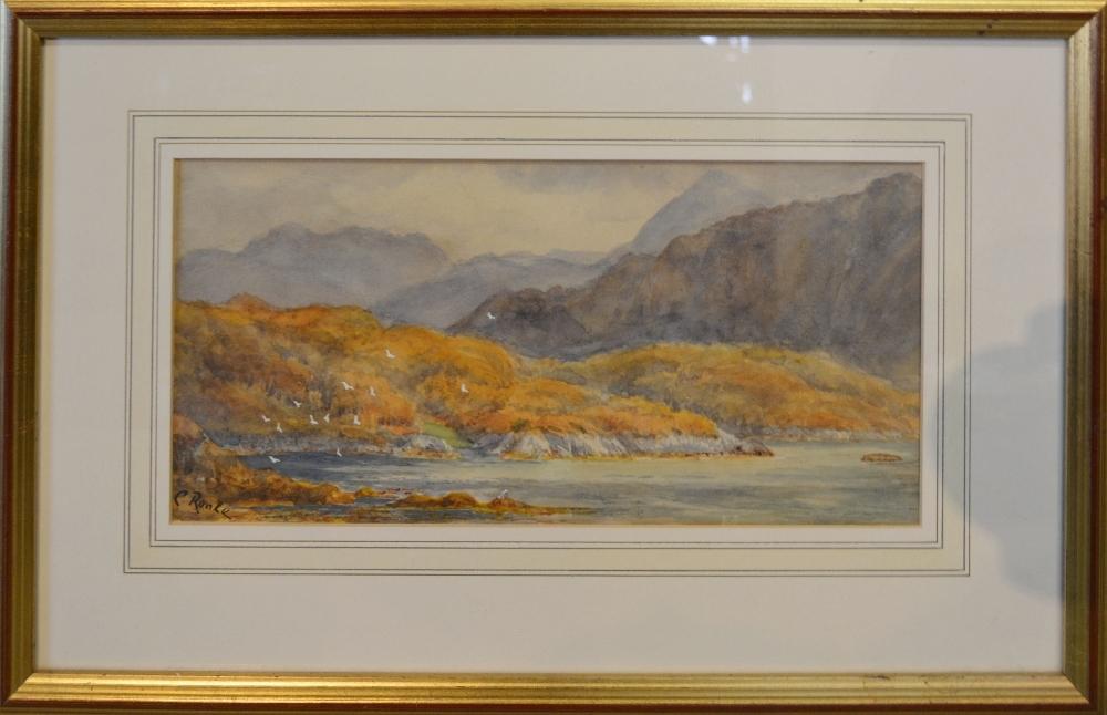 C Rooke, Mountainous Lake Scene, watercolour, signed, 15.5 x 33cms