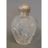 A Birmingham Silver and Cut Glass Scent Bottle of Globular Form, 14 cms long