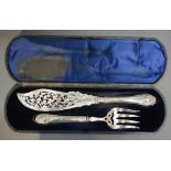 A Pair of Victorian Silver Fish Servers within fitted lined case