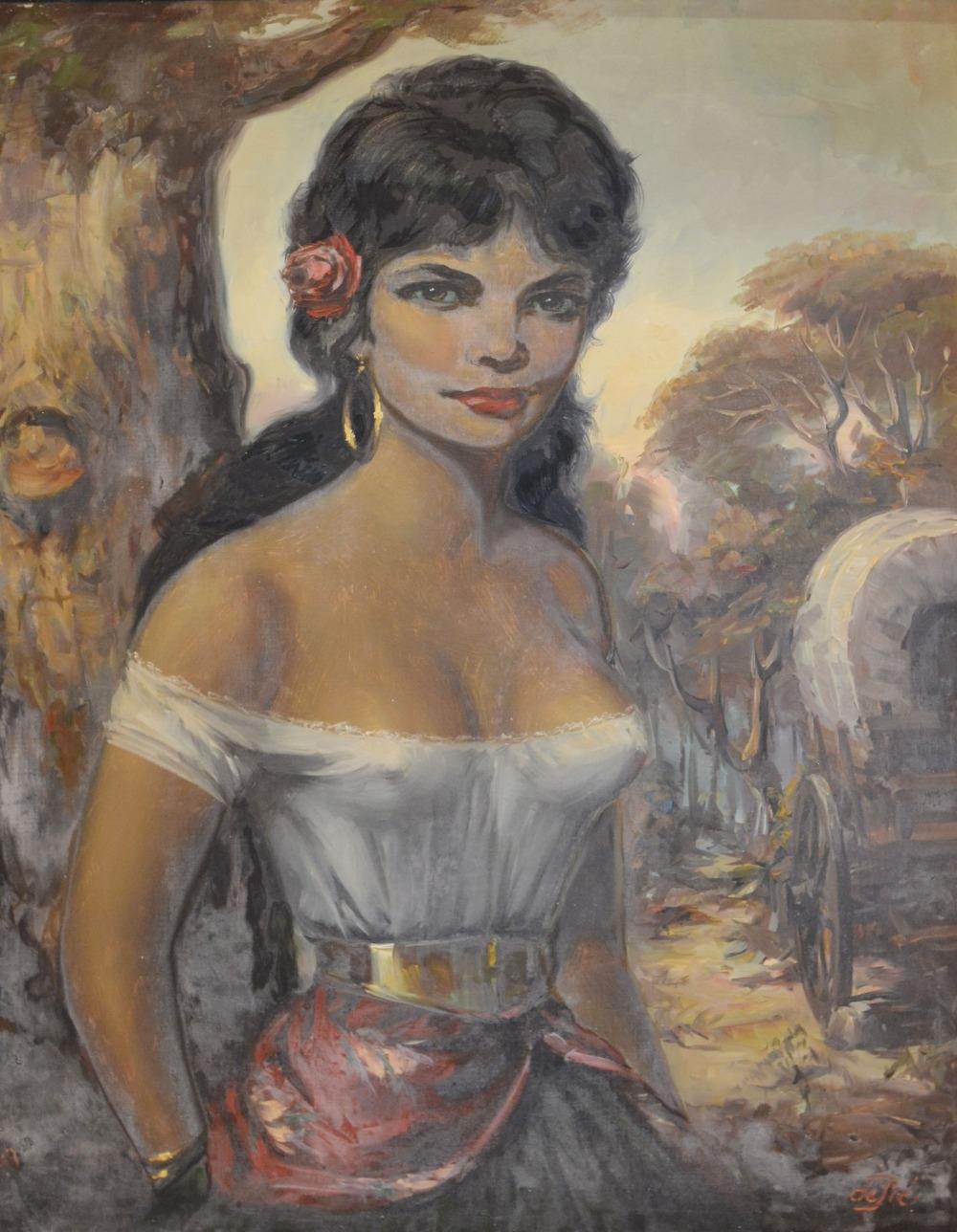 De Prie HALF LENGTH PORTRAIT OF A GIRL Oil on canvas, signed, 80 x 59 cms
