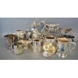 A Silver Plated Three Piece Tea Service, together with a collection of other plated items