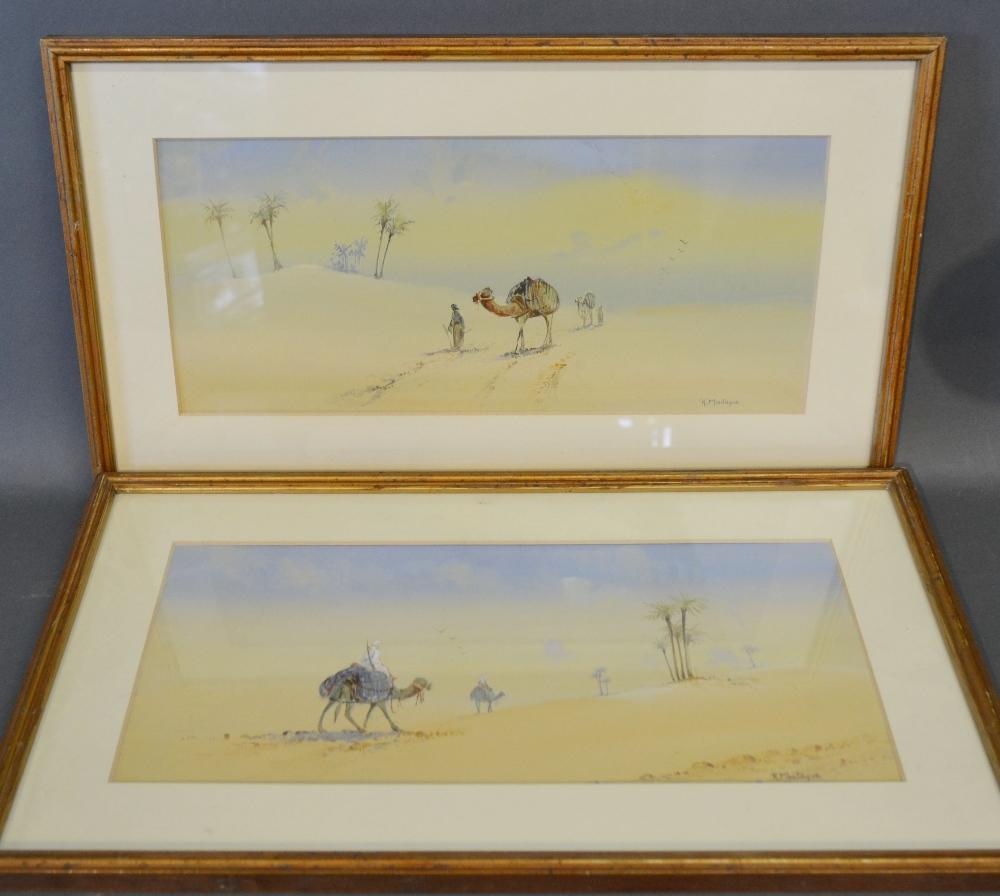 R. Montague, Desert Scenes with Figures, a pair of watercolours, 17 x 36 cms