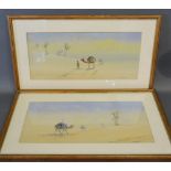 R. Montague, Desert Scenes with Figures, a pair of watercolours, 17 x 36 cms