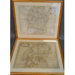 An Early Coloured Map of Wiltshire by Robert Morden, 36 x 42 cms, together with another early