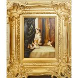 Kittens within an Interior, oil on panel, bearing signature Nancy Lee within heavily gilded frame,