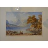 19th Century Italian School, Lake Scene with Boats, watercolour, 33 x 49 cms