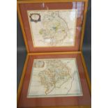 An Early Coloured Map of Warwickshire by Robert Morden, 37 x 42 cms , together with another