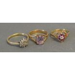 A 9ct. Gold Diamond Cluster Ring together with two other similar 9ct. gold rings