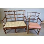 A Mahogany Chippendale Style Child's Drawing Room Suite comprising two seater settee with matching
