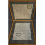 An Early Coloured Map of Northamptonshire by Robert Morden, 37 x 42 cms, together with another