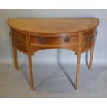 A 19th Century Mahogany Demi-Lune Serving Table, the chequer line inlaid top above a central