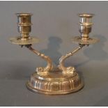 An Egyptian Silver Two Branch Candelabra, 13 cms tall