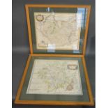 An Early Coloured Map of Leicestershire by Robert Morden, 36 x 42 cms, together with another early