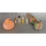 Four Miniature Scent Bottles together with a hard stone Box and Cover mounted with a Swan and two