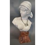 An Art Nouveau Style Porcelain Large Bust in the form of a Girl wearing a Hat, 55 cms tall