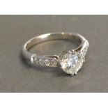 An 18ct. White Gold Diamond Ring, approximately 1.22 ct centre, approximately 0.20 ct mount