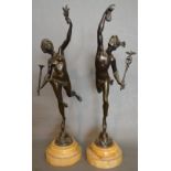 After Giovanni Da (Giambologna) Bologna, Fortune and Mercury, a pair of patinated bronze figures