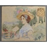 George Henry Edwards, 1883 - 1911, England, A Hand Coloured Envelope in Watercolour depicting a Half