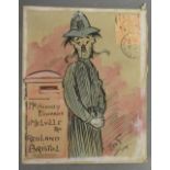 Henry Ethelbert Edwards, A Hand Painted Envelope in Watercolour, illustration of a Policeman by Post