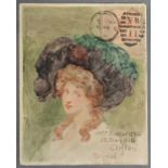 George Henry Edwards, 1883 - 1911, England, A Hand Coloured Envelope in Watercolour, Portrait of a