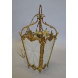 A French Gilded Lantern of Tapering Form with Four Glass Panels, 30cms tall