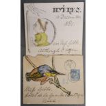 J.B. Coombe Williams, A Hand Coloured Envelope in Watercolour depicting a Kingfisher together with a