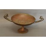 An Art Nouveau Patinated Bronze Two Handled Taza, 9cms tall