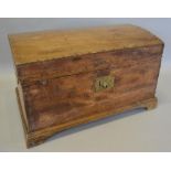 A Studded Pine Domed Chest, the hinged top above a brass lock plate, raised upon bracket feet, 61cms