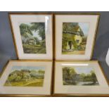 David Pritchard, A Group of Four Watercolours, Figures before Buildings within Rural Settings