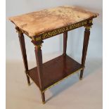 A French Gilt Metal Mounted Two Tier Occasional Table, the rouge marble top above reeded tapering